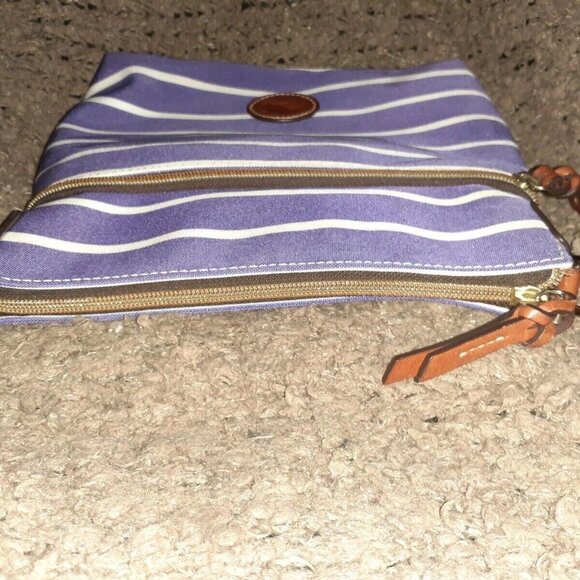 DOONEY & BOURKE-Purple & White Striped Canvas-Leather Shoulder/Details-Near Mint - Picture 6 of 9